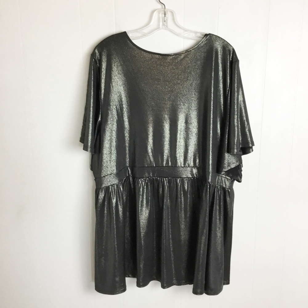 Torrid Black Metallic Flutter Sleeves Surplice Babydoll Top Size 4X - Picture 4 of 4
